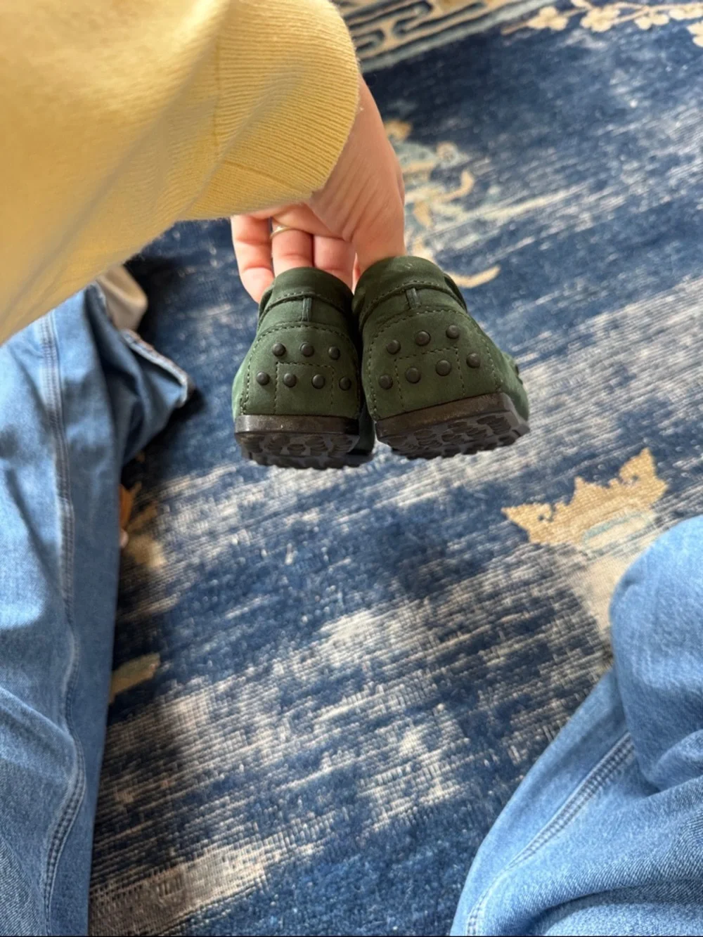 Boys green Suede Leather Gommino Moccasins